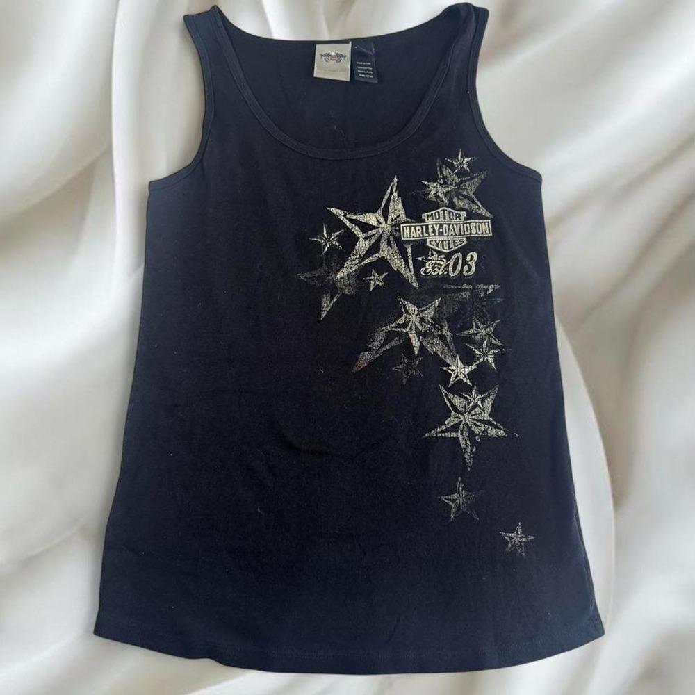 Harley Davidson black star graphic tank top y2k vintage grunge skater motorcycle